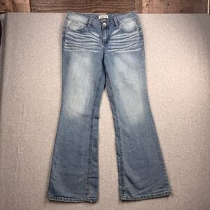 LEI Jeans Womens 11 Sophia Hipster Flare Low Rise Distressed Stretch Y2K Denim